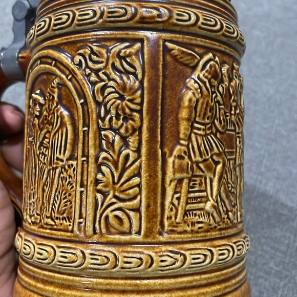 Vintage Beer Stein with Pewter Lid and Scene People drinking and dancing - Picture 12 of 15